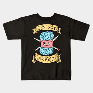 just sit and knit. cute knitting doodle. handwork. Kids T-Shirt